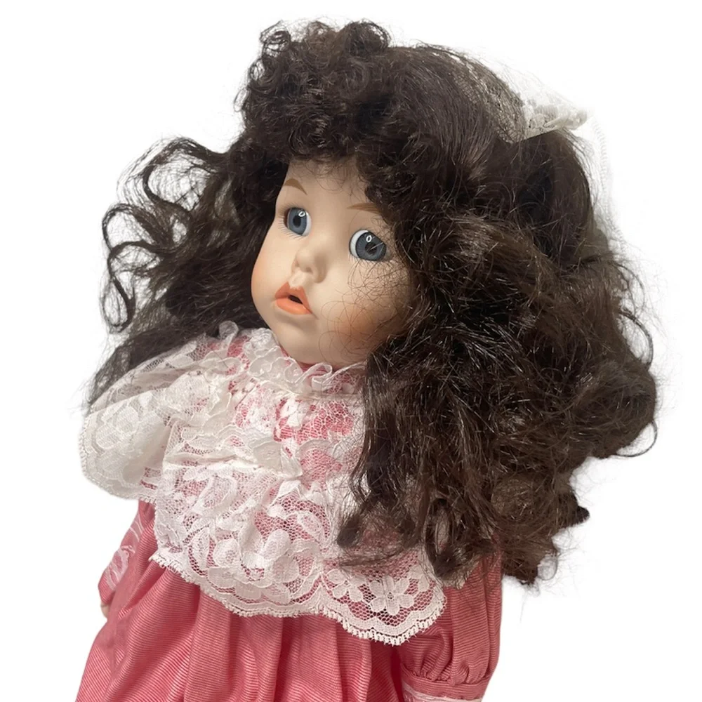 Vintage Music Box Doll Porcelain Musical Mermosa Cottage Core Lace Collectible